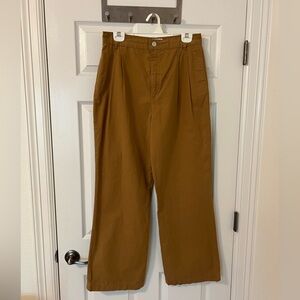 FRAME Pleated Front Wide Leg Cotton Twill Chinos Trousers, Size 28